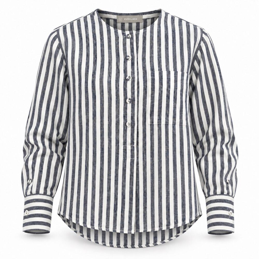 Everlane Linen Popover Shirt Size 4 Gray White Striped Coastal NWT